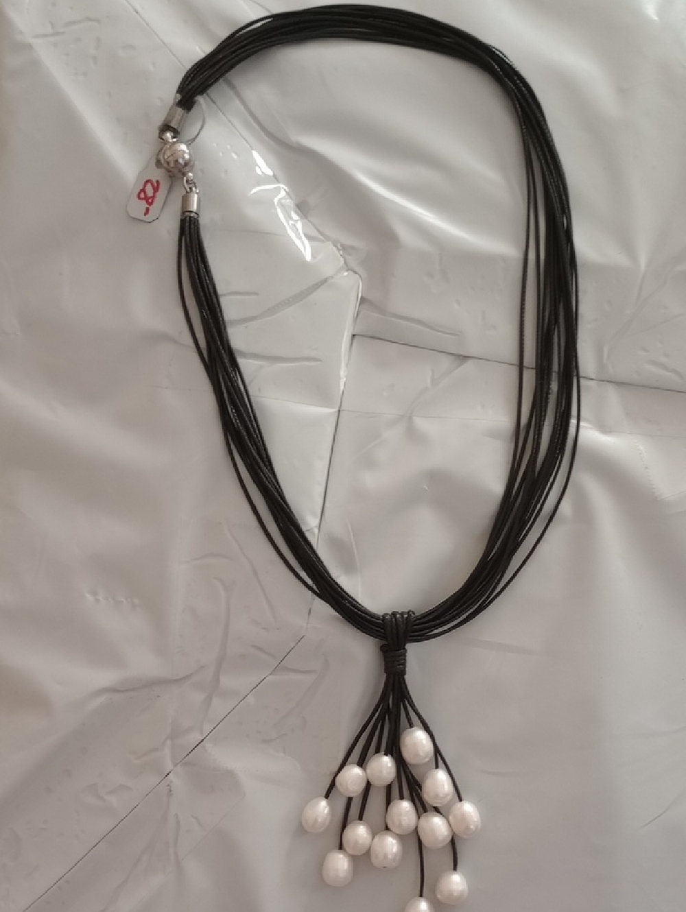 NWT KIAM FAMILY STERLING Cultured Pearl Multi-Strand Leather Necklace